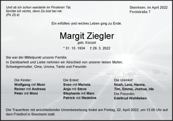 Traueranzeige von Margit Ziegler von Heidenheimer Zeitung