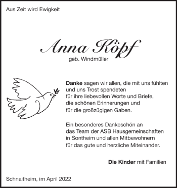 Traueranzeige von Anna Köpf von Heidenheimer Zeitung