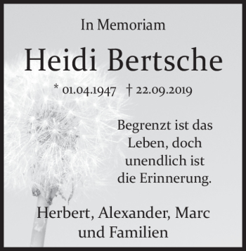 Traueranzeige von Heidi Bertsche von Heidenheimer Zeitung