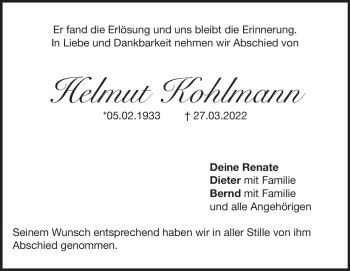 Traueranzeige von Helmut Kohlmann von Heidenheimer Zeitung