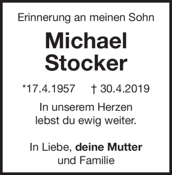 Traueranzeige von Michael Stocker von Heidenheimer Zeitung