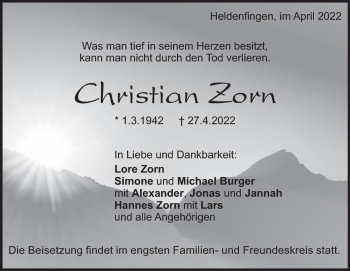 Traueranzeige von Christian Zorn von Heidenheimer Zeitung