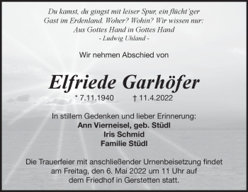 Traueranzeige von Elfriede Garhöfer von Heidenheimer Zeitung