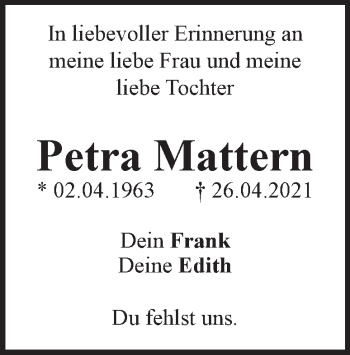 Traueranzeige von Petra Mattern von Heidenheimer Zeitung