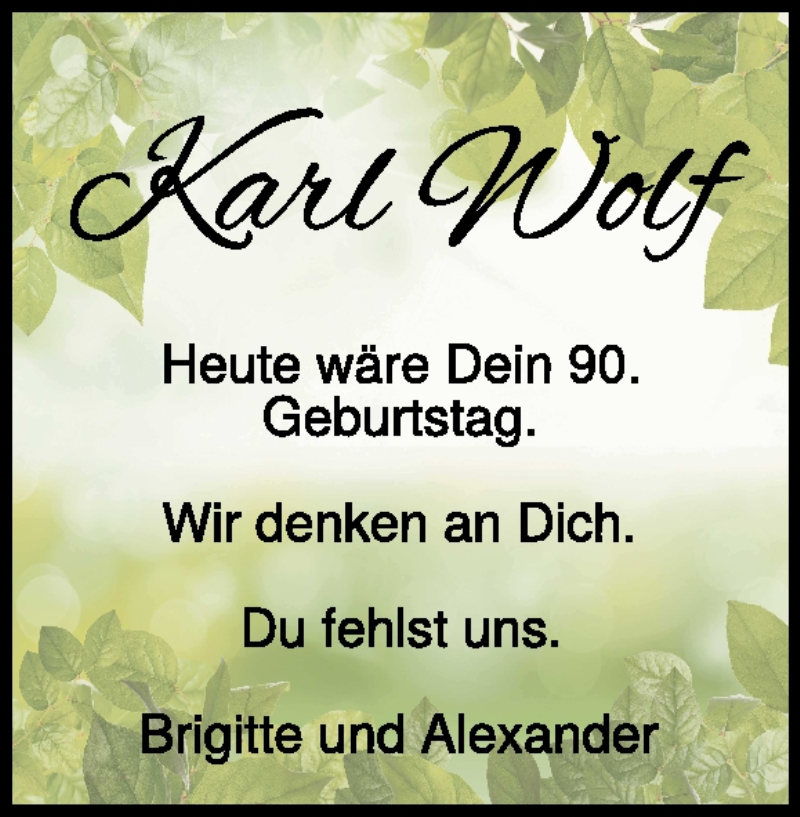  Traueranzeige für Karl Wolf vom 23.04.2022 aus Heidenheimer Zeitung