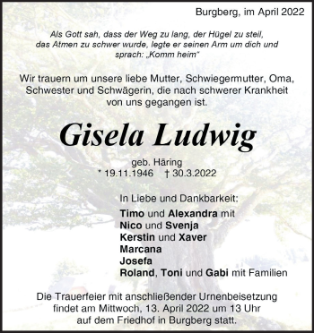 Traueranzeige von Gisela Ludwig von Heidenheimer Zeitung