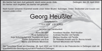 Traueranzeige von Georg Heußler von Heidenheimer Zeitung