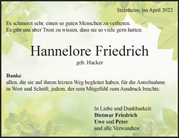 Traueranzeige von Hannelore Friedrich von Heidenheimer Zeitung