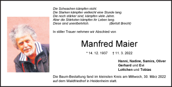 Traueranzeige von Manfred Maier von Heidenheimer Zeitung