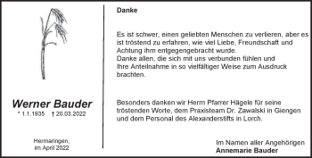 Traueranzeige von Werner Bauder von Heidenheimer Zeitung