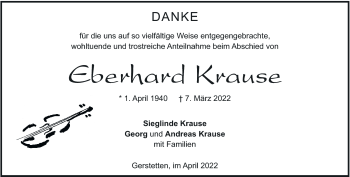 Traueranzeige von Eberhard Krause von Heidenheimer Zeitung