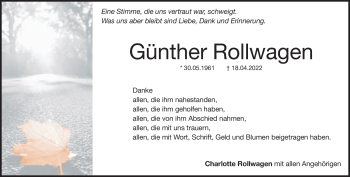 Traueranzeige von Günther Rollwagen von Heidenheimer Zeitung