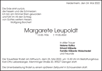 Traueranzeige von Margarete Leupoldt von Heidenheimer Zeitung