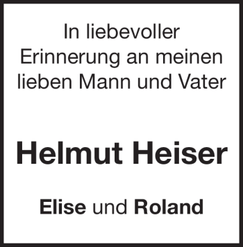 Traueranzeige von Helmut Heiser von Heidenheimer Zeitung