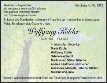 Anzeige Wolfgang Kübler