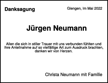 Traueranzeige von Jürgen Neumann von Heidenheimer Zeitung