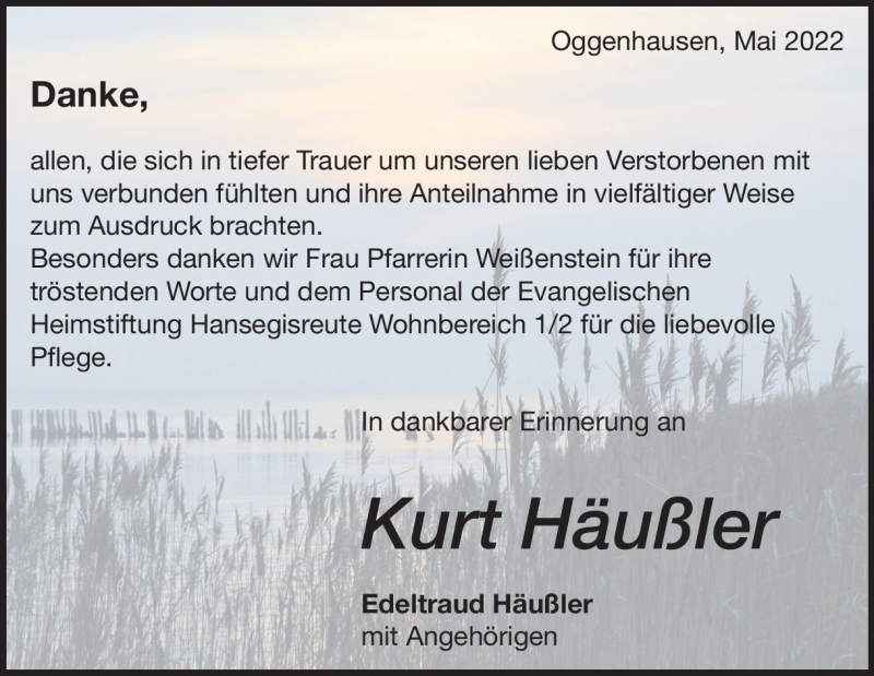  Traueranzeige für Kurt Häußler vom 21.05.2022 aus Heidenheimer Zeitung