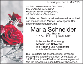 Traueranzeige von Maria Schneider von Heidenheimer Zeitung