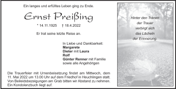 Traueranzeige von Ernst Preißing von Heidenheimer Zeitung