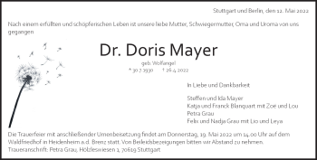 Traueranzeige von Doris Mayer von Heidenheimer Zeitung