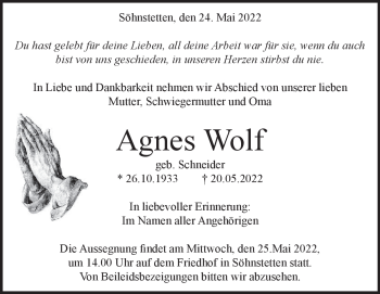 Traueranzeige von Agnes Wolf von Heidenheimer Zeitung