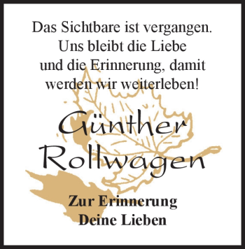 Traueranzeige von Günther Rollwagen von Heidenheimer Zeitung