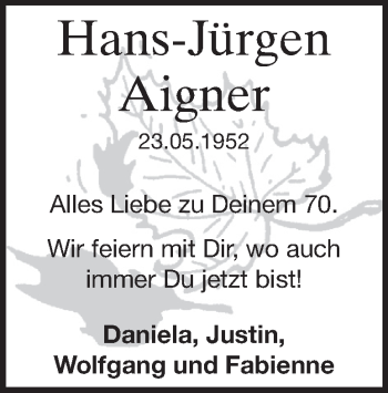 Traueranzeige von Hans-Jürgen Aigner von Heidenheimer Zeitung