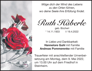 Traueranzeige von Ruth Häberle von Heidenheimer Zeitung