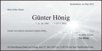 Anzeige Günter Hönig