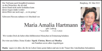Traueranzeige von Maria Amalia Hartmann von Heidenheimer Zeitung