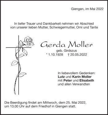Anzeige Gerda Moller