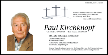 Traueranzeige von Paul Kirchknopf von Heidenheimer Zeitung