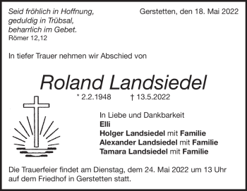 Traueranzeige von Roland Landsiedel von Heidenheimer Zeitung