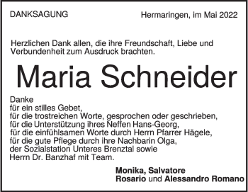 Traueranzeige von Maria Schneider von Heidenheimer Zeitung