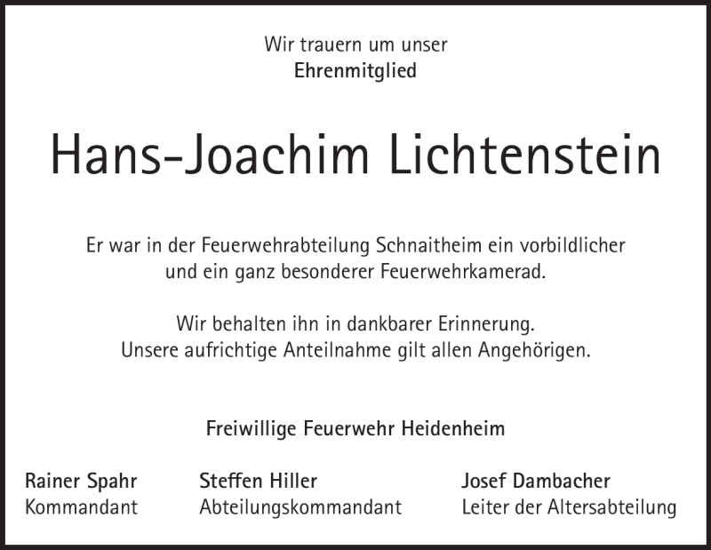  Traueranzeige für Hans Lichtenstein vom 19.05.2022 aus Heidenheimer Zeitung