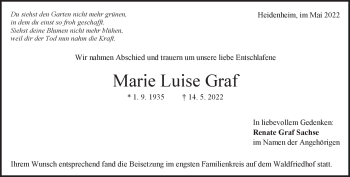 Anzeige Marie Luise Graf