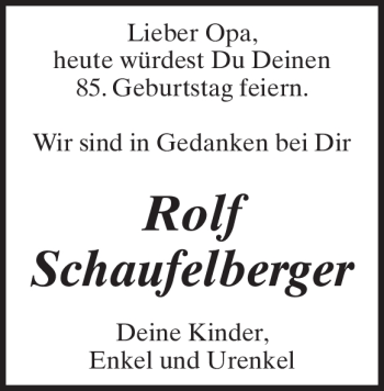 Traueranzeige von Rolf Schaufelberger von Heidenheimer Zeitung