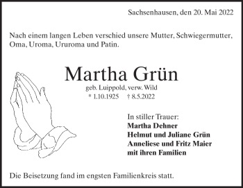 Traueranzeige von Martha Grün von Heidenheimer Zeitung