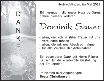 Traueranzeige von Dominik Sauer von Heidenheimer Zeitung