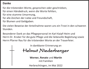 Traueranzeige von Helmut Niederberger von Heidenheimer Zeitung
