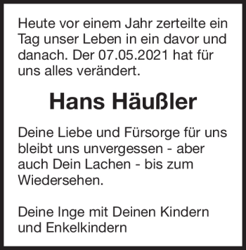 Traueranzeige von Hans Häußler von Heidenheimer Zeitung