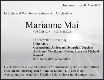 Traueranzeige von Marianne Mai von Heidenheimer Zeitung