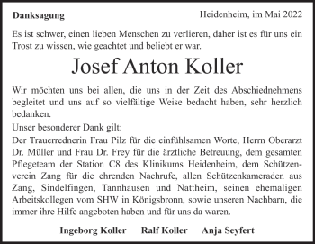 Traueranzeige von Josef Koller von Heidenheimer Zeitung