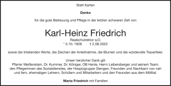Traueranzeige von Karl-Heinz Friedrich von Heidenheimer Zeitung