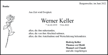 Traueranzeige von Werner Keller von Heidenheimer Zeitung