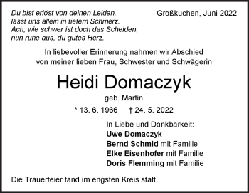 Traueranzeige von Heidi Domaczyk von Heidenheimer Zeitung