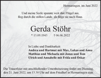 Traueranzeige von Gerda Stöhr von Heidenheimer Zeitung