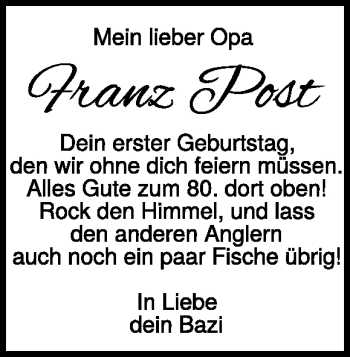 Traueranzeige von Franz Post von Heidenheimer Zeitung