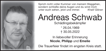Traueranzeige von Andreas Schwab von Heidenheimer Zeitung