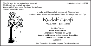 Traueranzeige von Rudolf Groß von Heidenheimer Zeitung